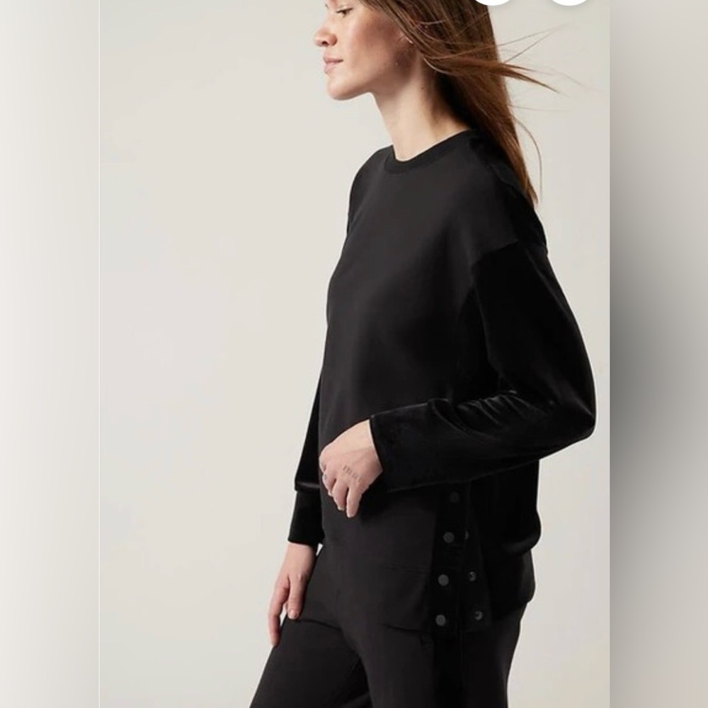 Athleta Retroplush Velvet Crewneck Sweatshirt Black Pullover Size 2x
